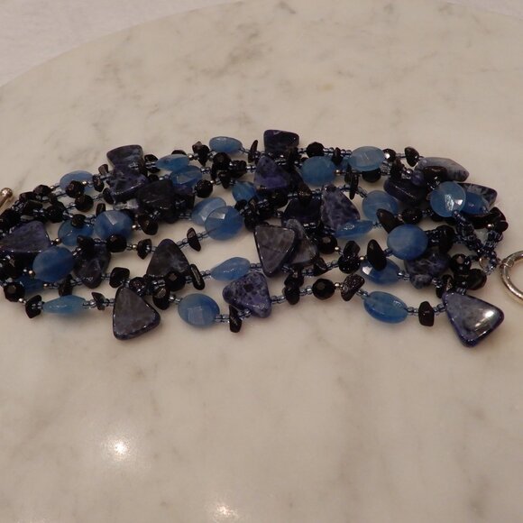 Multi-Strand Blue Agate and Silver Bracelet - Picture 5 of 10